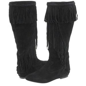SAM EDELMAN BOHO BOOTS 100% LEATHER SUEDE TALL FRINGE BOOTS MOCCASIN FLAT BOOT 9